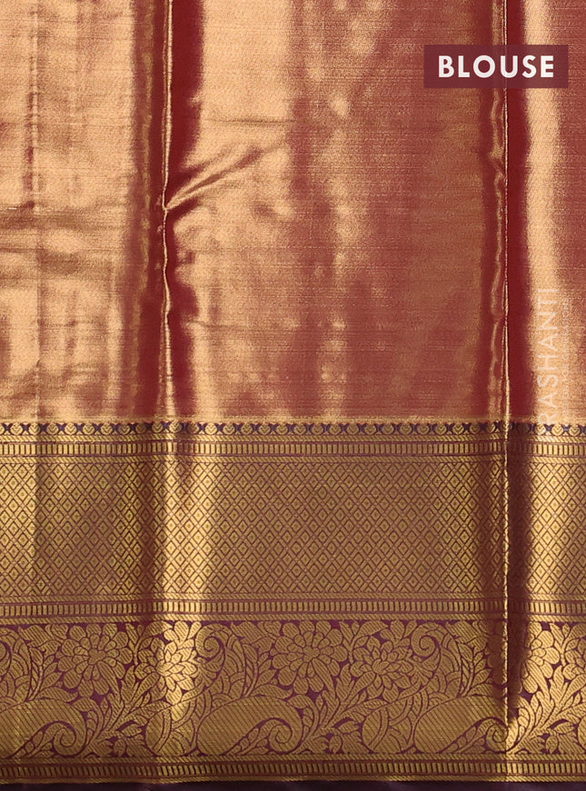Bangalori tissue silk saree teal green and deep maroon with allover zari woven brocade weaves and long zari woven border