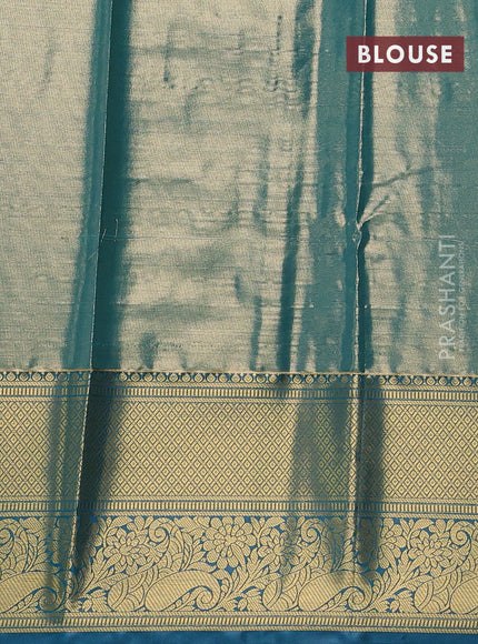 Bangalori tissue silk saree gold and peacock blue with allover zari woven brocade weaves and long zari woven border