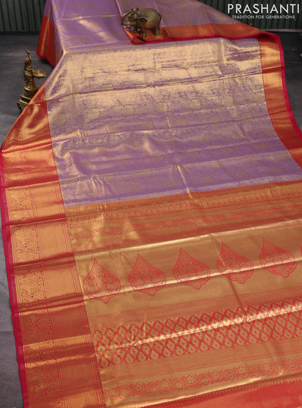 Bangalori tissue silk saree lavender and pink with allover zari woven brocade weaves and long zari woven border
