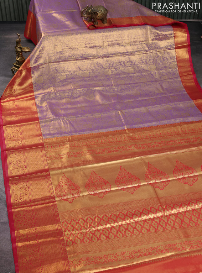Bangalori tissue silk saree lavender and pink with allover zari woven brocade weaves and long zari woven border