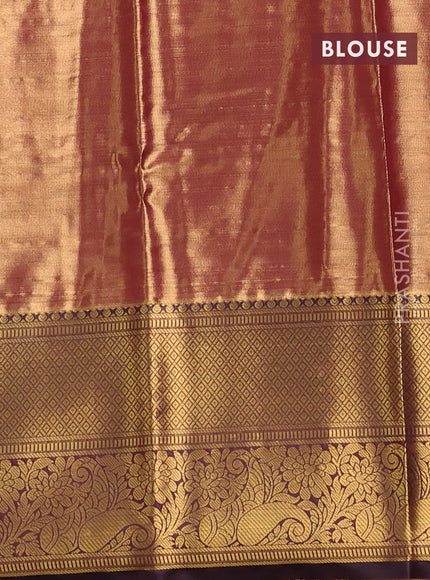 Bangalori tissue silk saree pastel pink and deep maroon with allover zari woven brocade weaves and long zari woven border