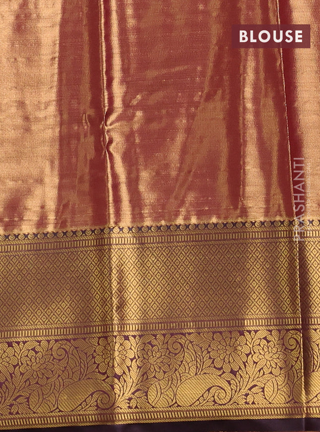 Bangalori tissue silk saree pastel pink and deep maroon with allover zari woven brocade weaves and long zari woven border