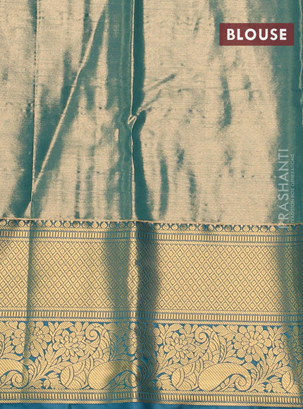 Bangalori tissue silk saree lime yellow and peacock blue with allover zari woven brocade weaves and long zari woven border