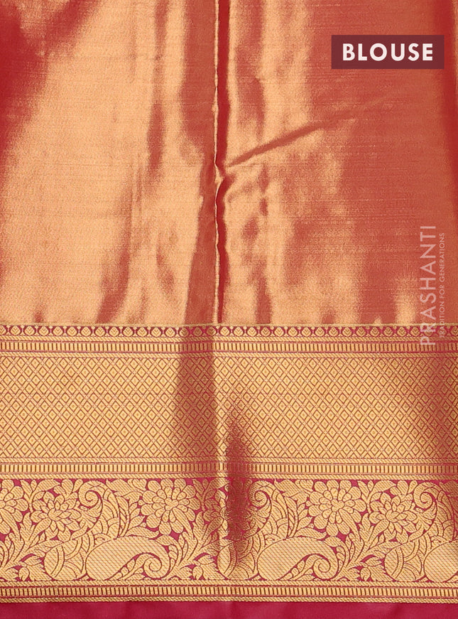 Bangalori tissue silk saree teal green shade and reddish pink with allover zari woven brocade weaves and long zari woven border