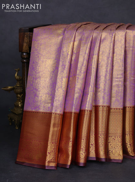 Bangalori tissue silk saree lavender and deep maroon with allover zari woven brocade weaves and long zari woven border