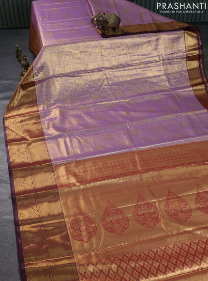 Bangalori tissue silk saree lavender and deep maroon with allover zari woven brocade weaves and long zari woven border