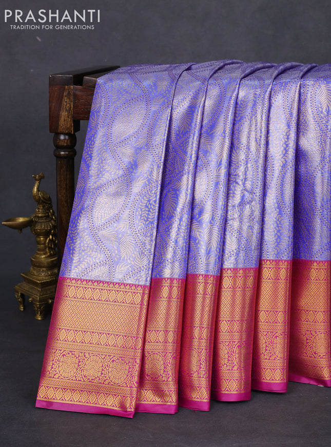 Bangalori tissue silk saree blue and purple with allover zari woven brocade weaves and long zari woven border