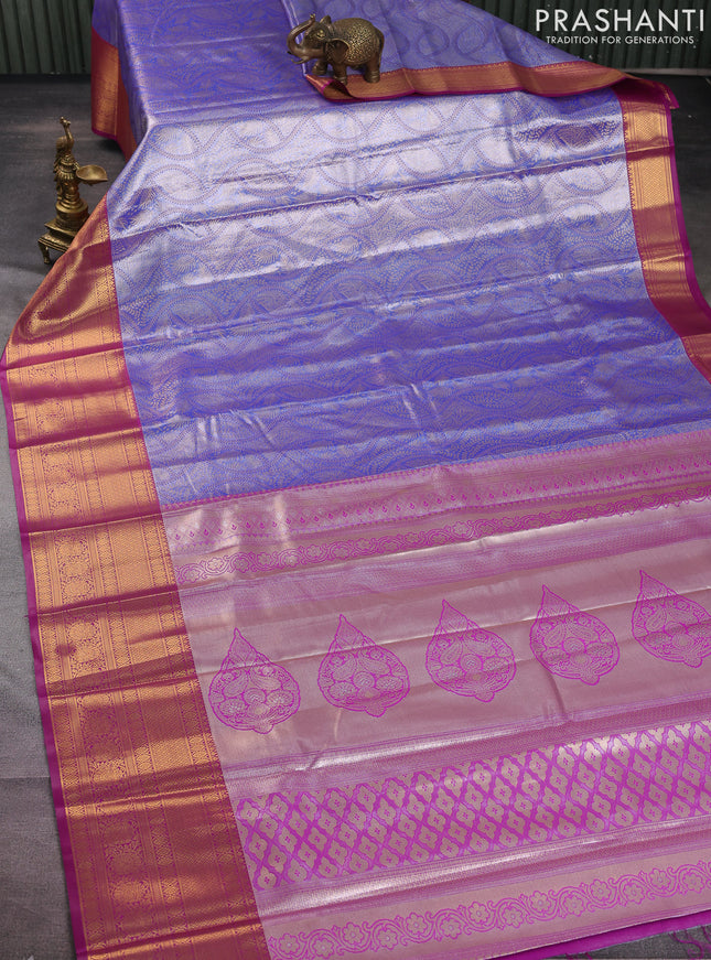 Bangalori tissue silk saree blue and purple with allover zari woven brocade weaves and long zari woven border