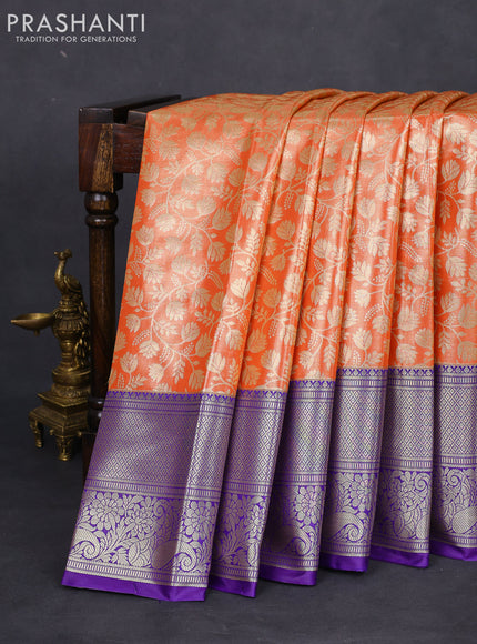 Bangalori tissue silk saree orange and violet with allover zari woven brocade weaves and long zari woven border