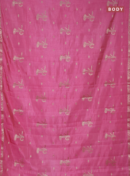 Semi raw silk saree light pink with zari woven floral buttas and small zari woven border