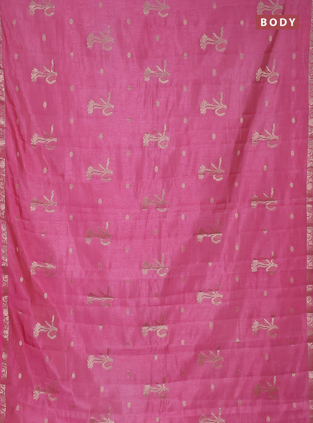 Semi raw silk saree light pink with zari woven floral buttas and small zari woven border