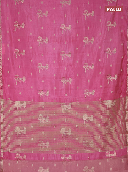 Semi raw silk saree light pink with zari woven floral buttas and small zari woven border