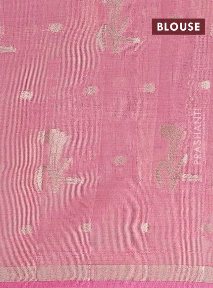 Semi raw silk saree light pink with zari woven floral buttas and small zari woven border