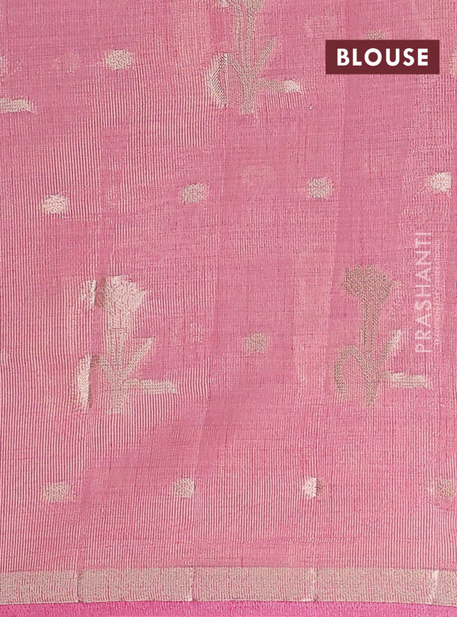 Semi raw silk saree light pink with zari woven floral buttas and small zari woven border
