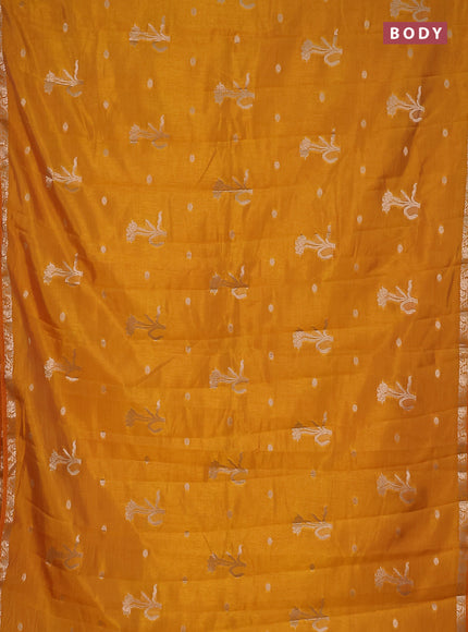 Semi raw silk saree dark mustard with zari woven floral buttas and small zari woven border