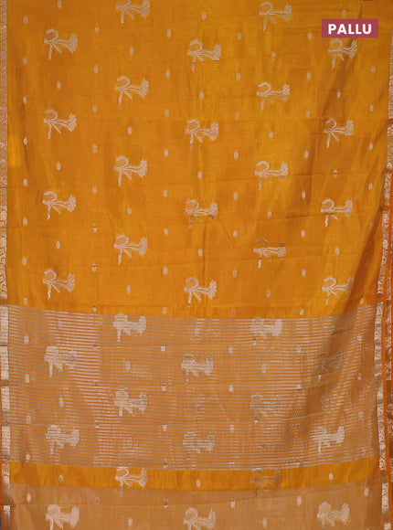 Semi raw silk saree dark mustard with zari woven floral buttas and small zari woven border
