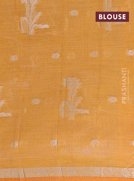 Semi raw silk saree dark mustard with zari woven floral buttas and small zari woven border