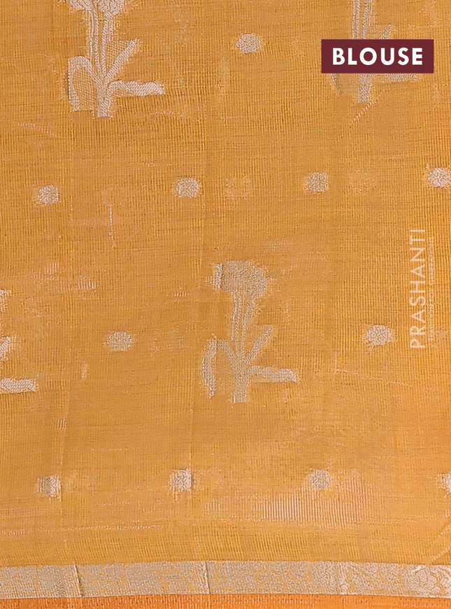 Semi raw silk saree dark mustard with zari woven floral buttas and small zari woven border