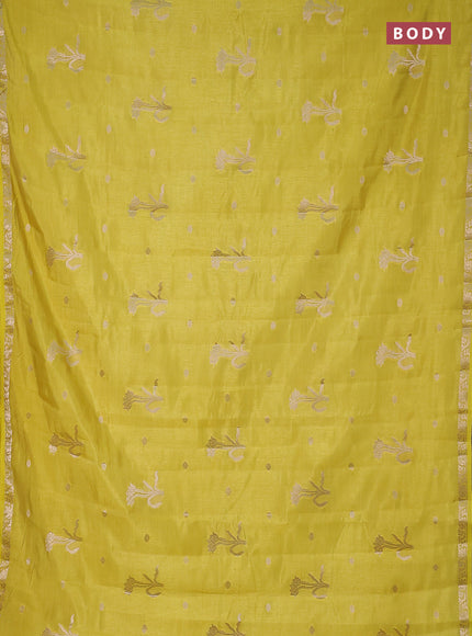 Semi raw silk saree lime yellow with zari woven floral buttas and small zari woven border