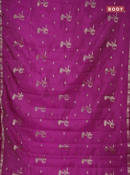 Semi raw silk saree purple with zari woven floral buttas and small zari woven border