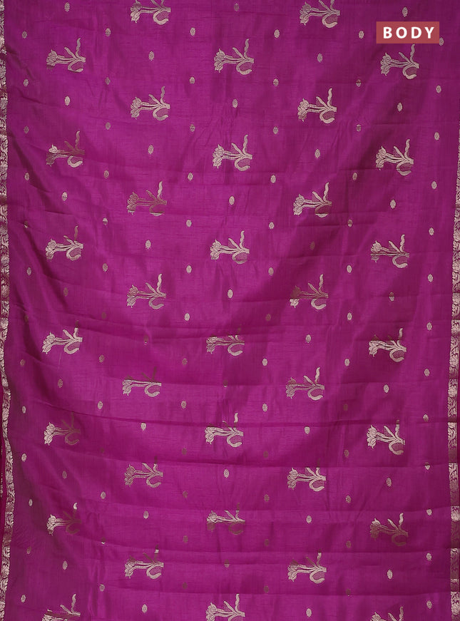 Semi raw silk saree purple with zari woven floral buttas and small zari woven border