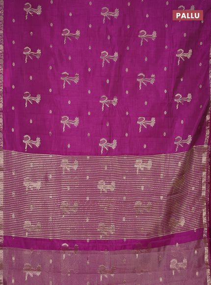 Semi raw silk saree purple with zari woven floral buttas and small zari woven border