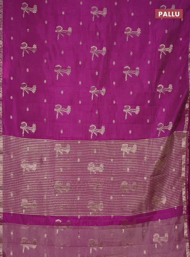 Semi raw silk saree purple with zari woven floral buttas and small zari woven border