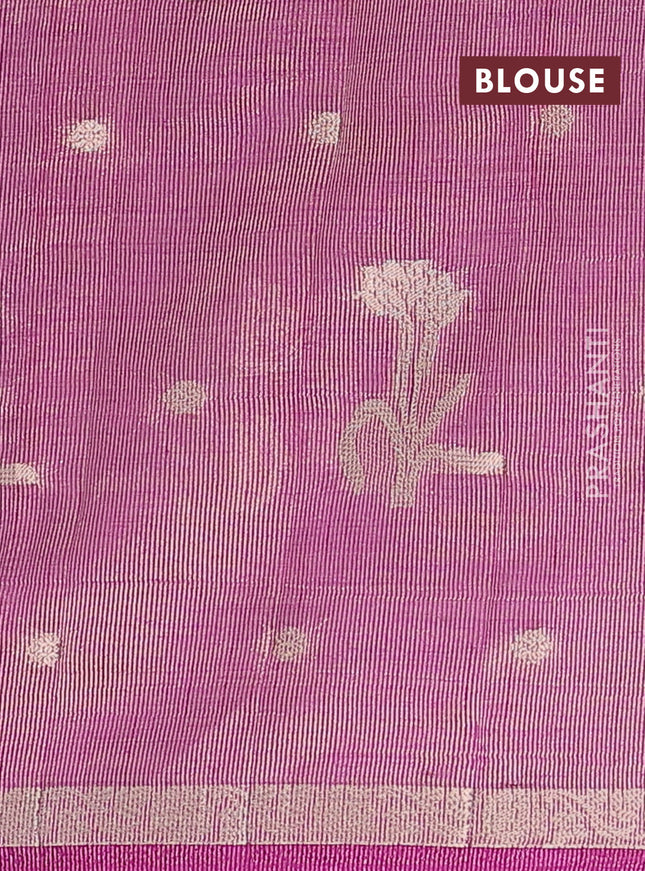 Semi raw silk saree purple with zari woven floral buttas and small zari woven border