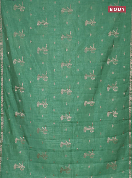 Semi raw silk saree teal green shade with zari woven floral buttas and small zari woven border