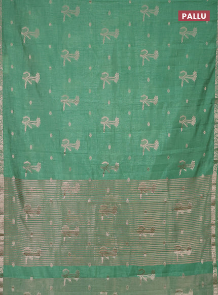 Semi raw silk saree teal green shade with zari woven floral buttas and small zari woven border