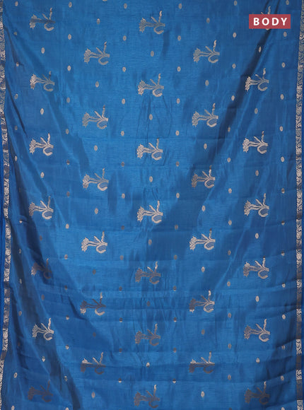 Semi raw silk saree cs blue with zari woven floral buttas and small zari woven border