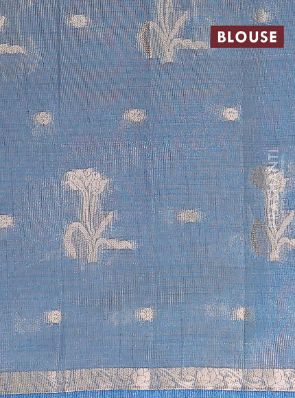 Semi raw silk saree cs blue with zari woven floral buttas and small zari woven border
