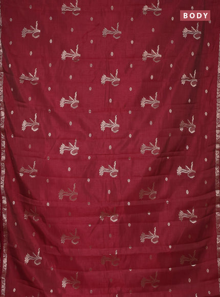 Semi raw silk saree maroon with zari woven floral buttas and small zari woven border
