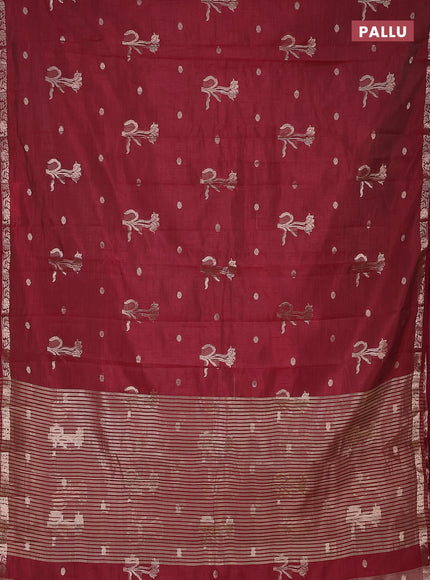 Semi raw silk saree maroon with zari woven floral buttas and small zari woven border