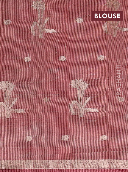 Semi raw silk saree maroon with zari woven floral buttas and small zari woven border
