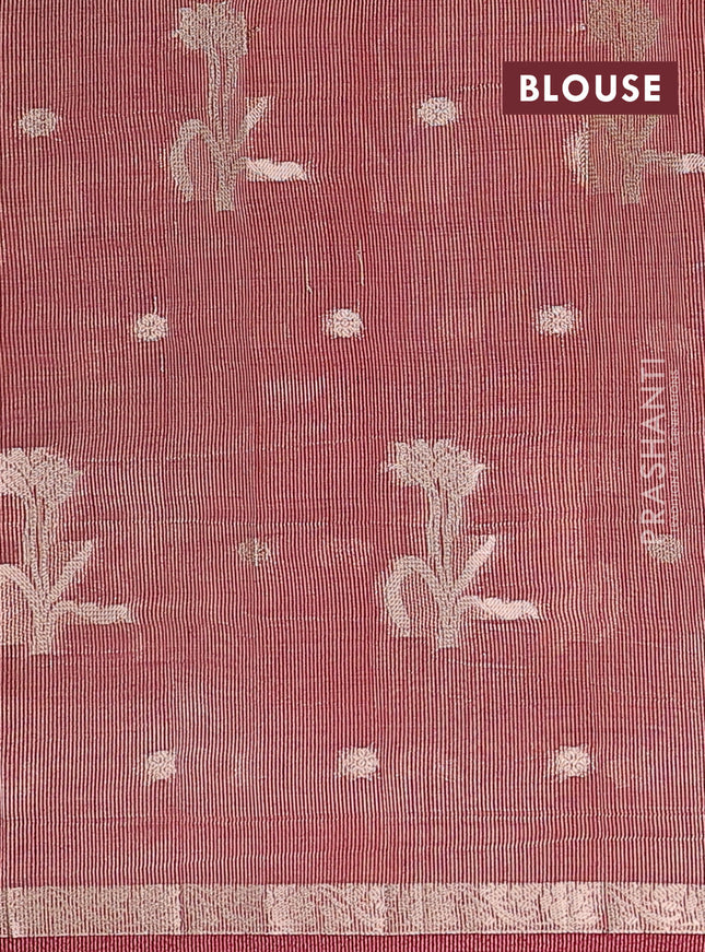 Semi raw silk saree maroon with zari woven floral buttas and small zari woven border