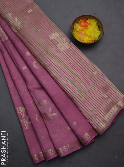 Semi raw silk saree mauve pink with zari woven floral buttas and small zari woven border