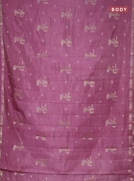 Semi raw silk saree mauve pink with zari woven floral buttas and small zari woven border