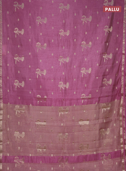 Semi raw silk saree mauve pink with zari woven floral buttas and small zari woven border