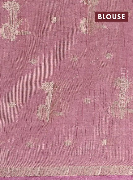 Semi raw silk saree mauve pink with zari woven floral buttas and small zari woven border