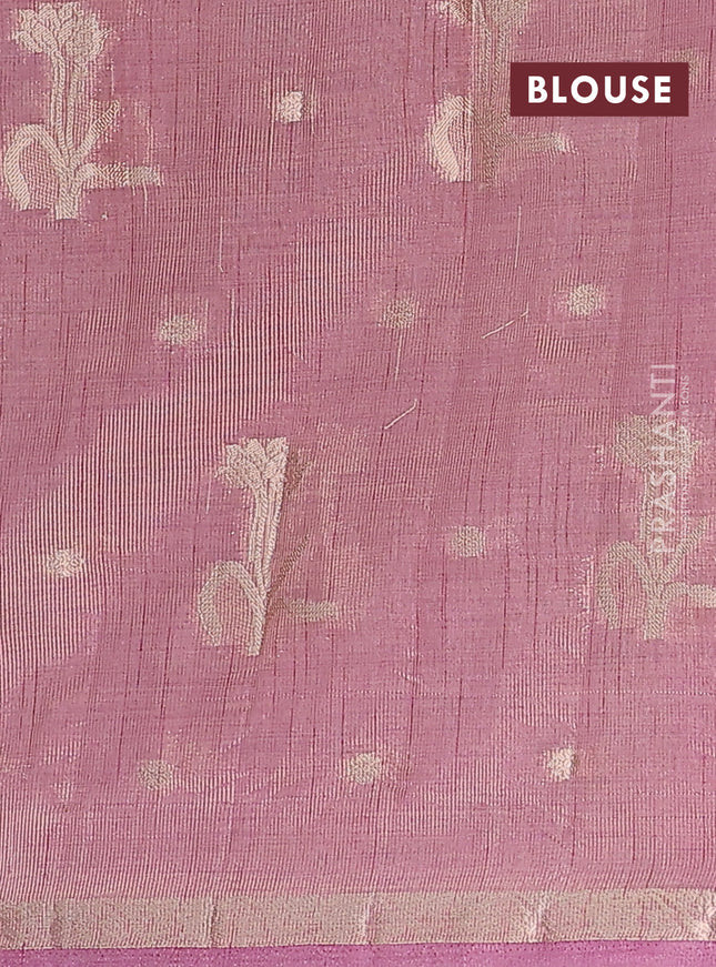 Semi raw silk saree mauve pink with zari woven floral buttas and small zari woven border