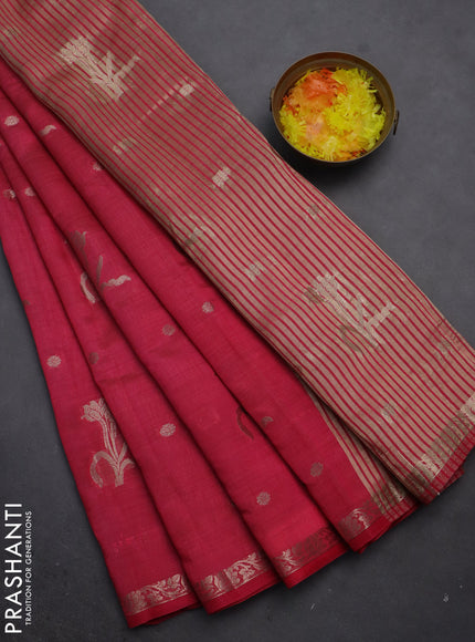 Semi raw silk saree pink with zari woven floral buttas and small zari woven border