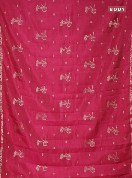 Semi raw silk saree pink with zari woven floral buttas and small zari woven border