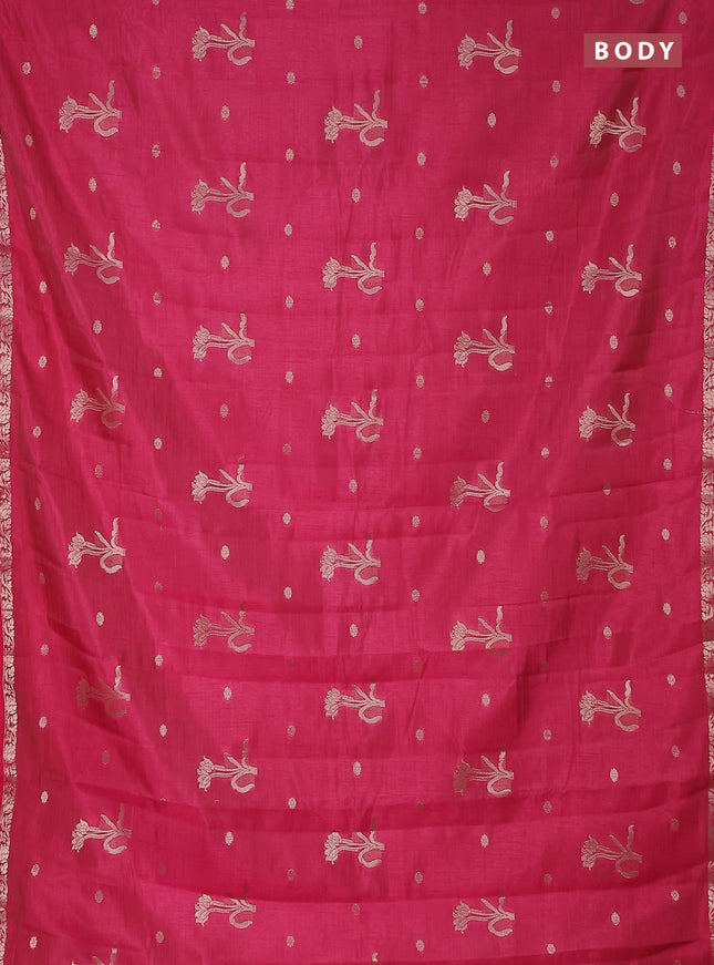 Semi raw silk saree pink with zari woven floral buttas and small zari woven border