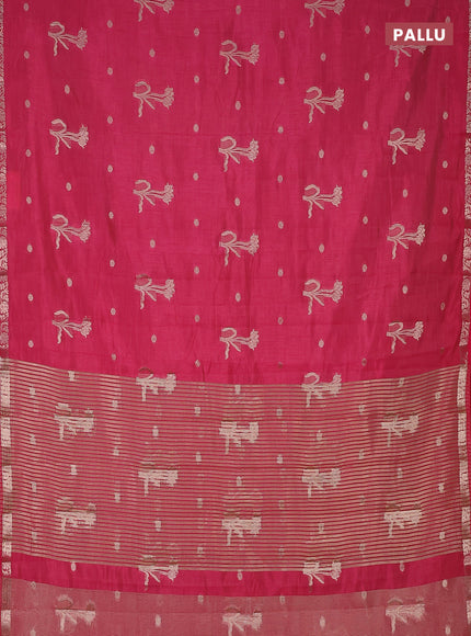 Semi raw silk saree pink with zari woven floral buttas and small zari woven border