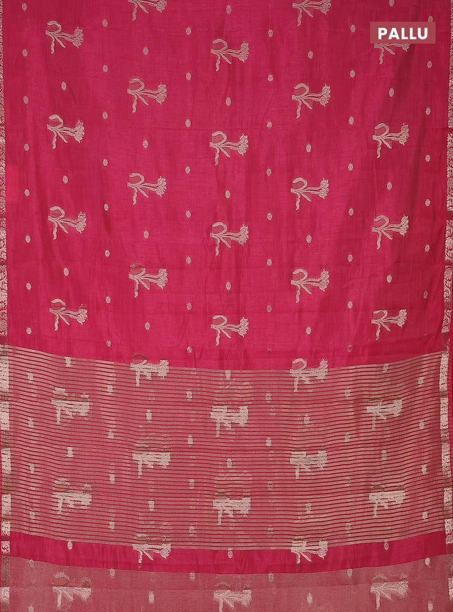 Semi raw silk saree pink with zari woven floral buttas and small zari woven border