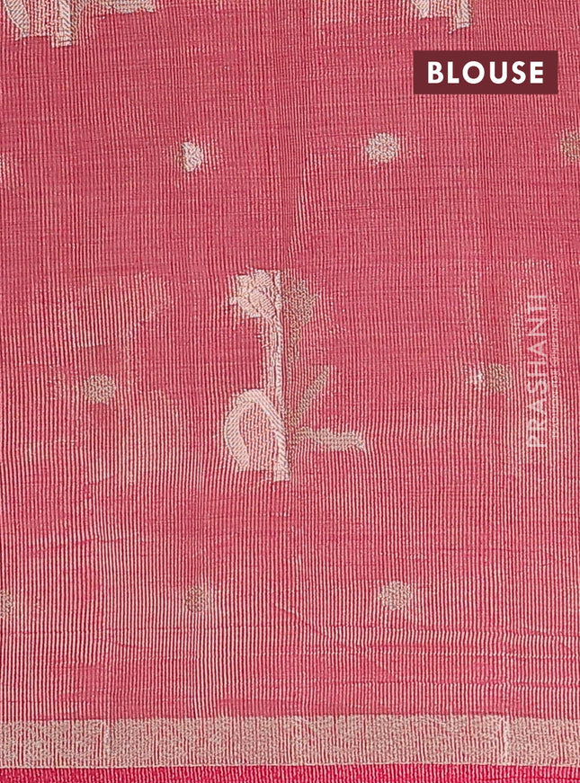 Semi raw silk saree pink with zari woven floral buttas and small zari woven border