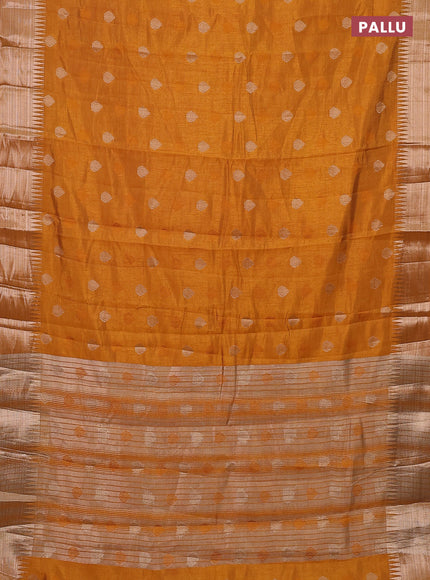 Semi raw silk saree mustard yellow with thread & zari woven buttas and temple design zari woven border