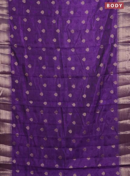 Semi raw silk saree violet with thread & zari woven buttas and temple design zari woven border
