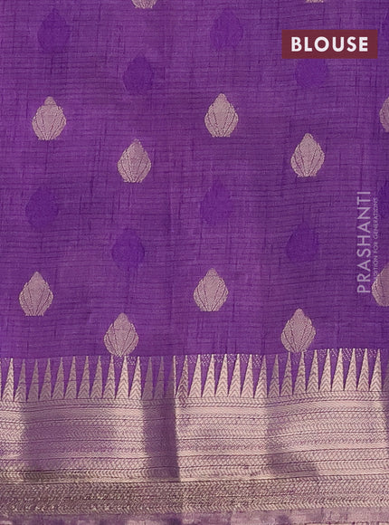 Semi raw silk saree violet with thread & zari woven buttas and temple design zari woven border